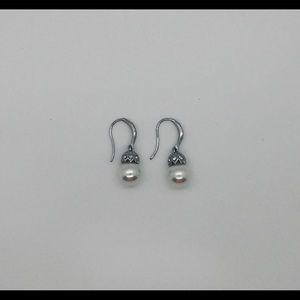 Real Pearl and Silver Rhinestone Earrings